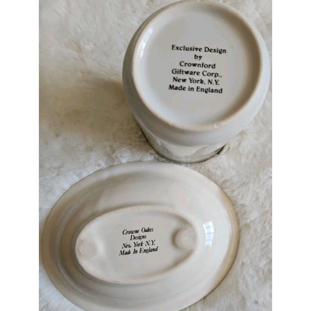 Vintage Crowne Oaks Designs Rose Floral Porcelain Toothbrush Holder & Soap Dish